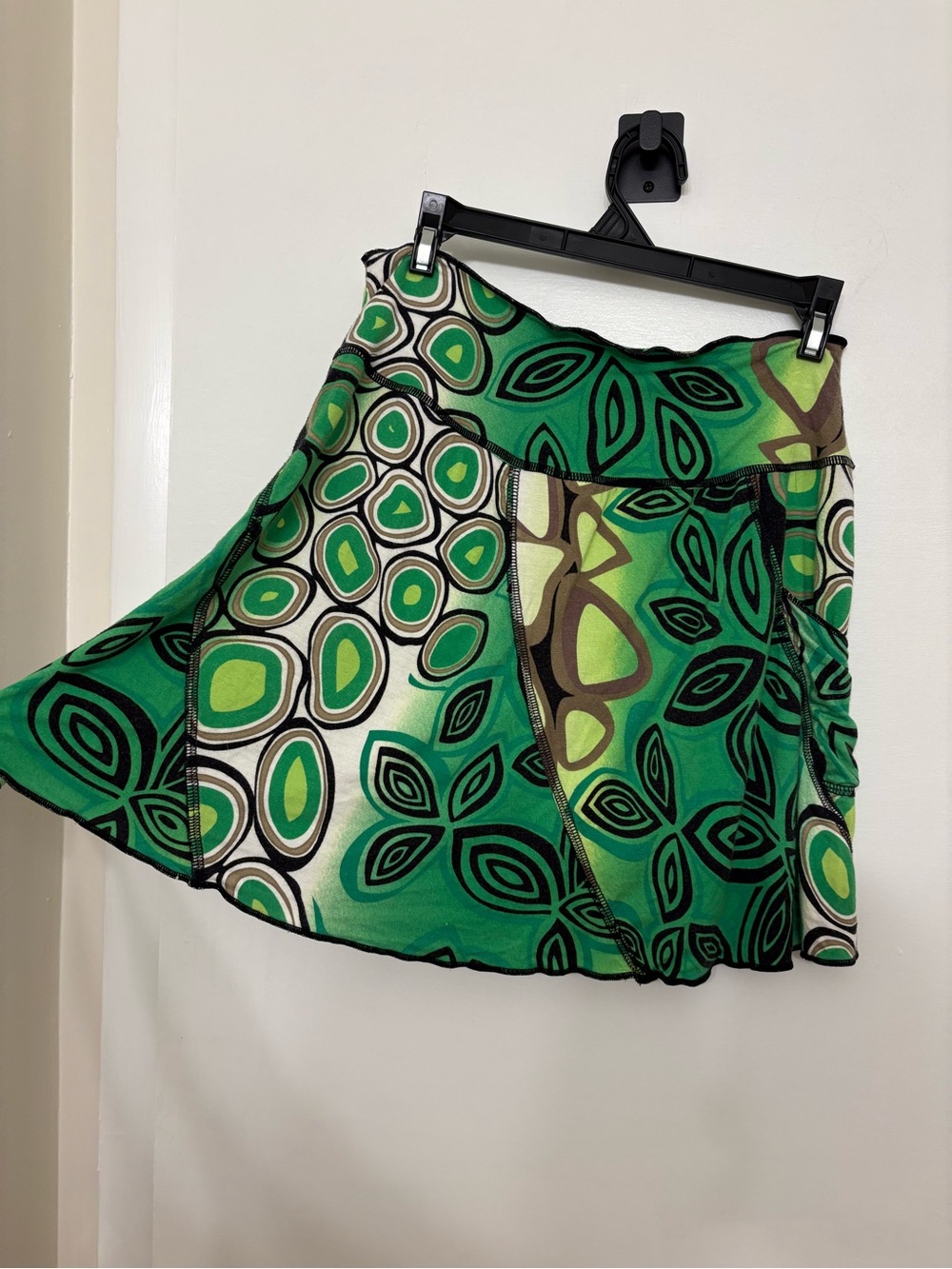 Autumn Teneyl 100% Modal Green Geometric Festival Skirt Patchwork Size Large - Picture 5 of 7